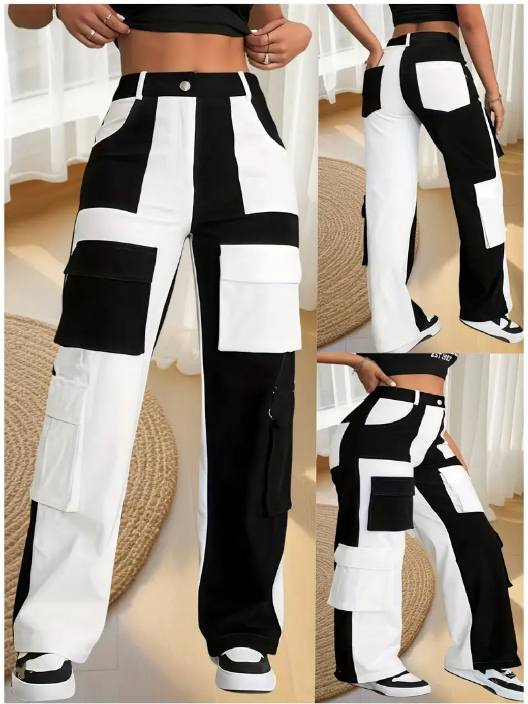 Pantaloni Cargo da Donna con Contrasto di Colori