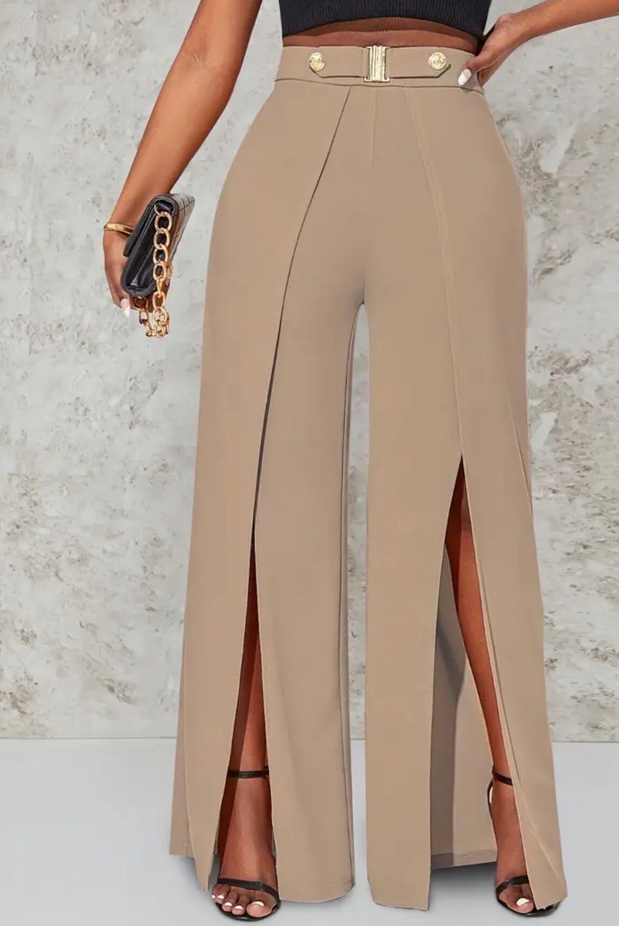 Pantaloni a Gamba Larga e Vita Alta da Donna | Elegante Misto Poliestere Nero