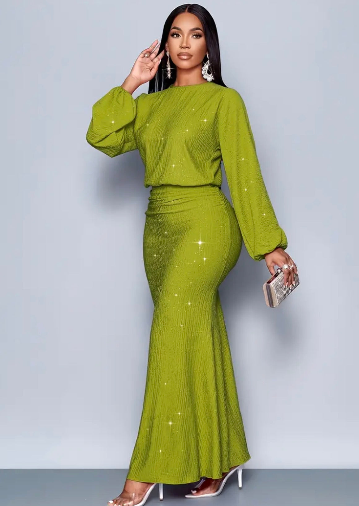 Abito midi a corpo con paillettes verdi eleganti per donne