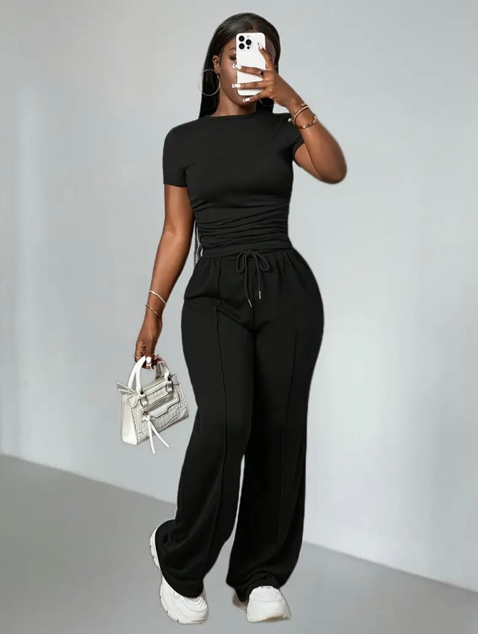 Set Elegante con Pantaloni a Gamba Larga e Coulisse