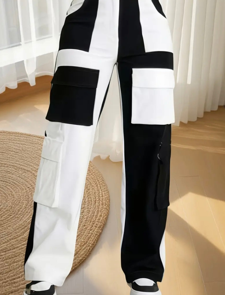 Pantaloni Cargo da Donna con Contrasto di Colori