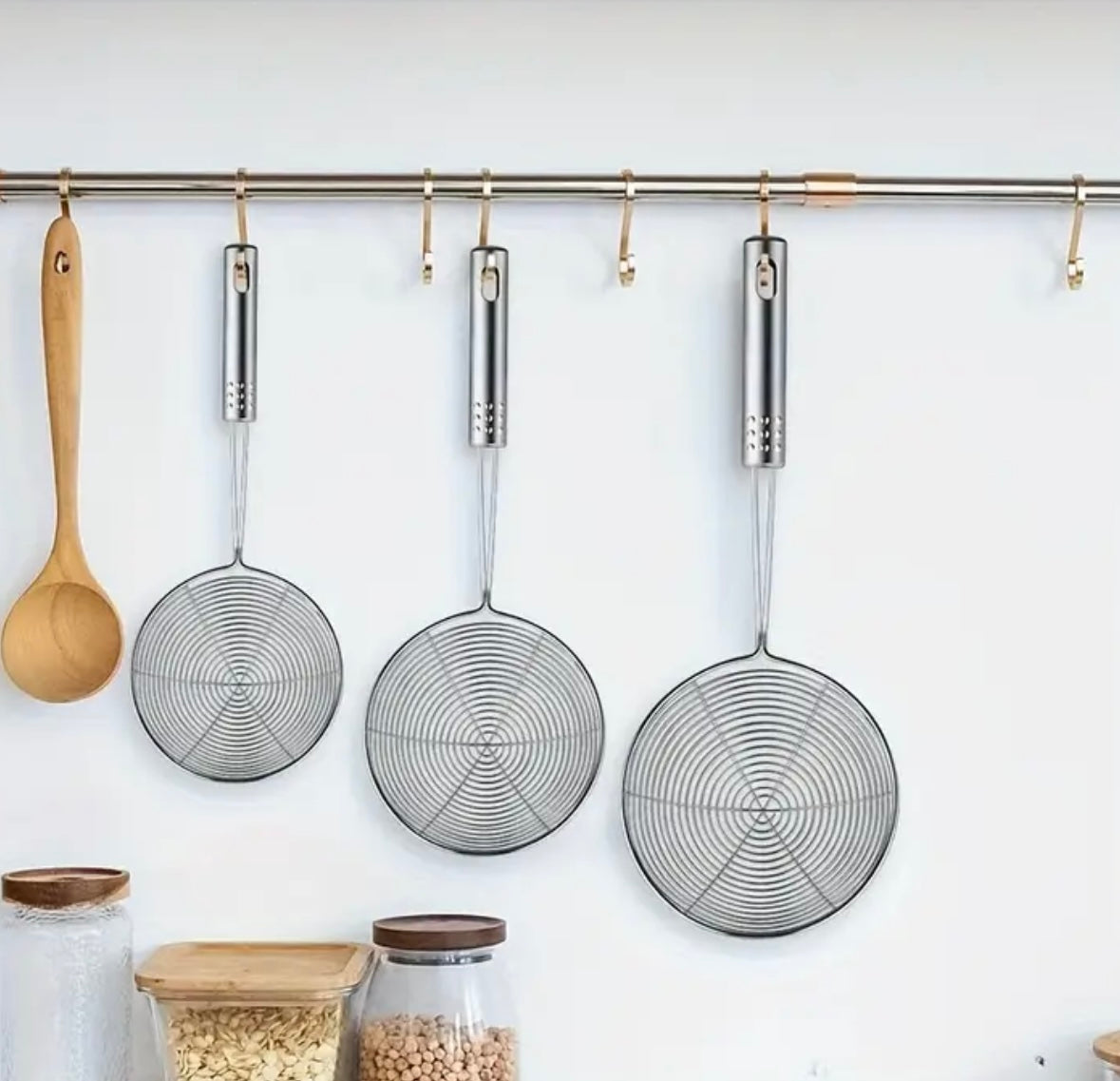 3 strainers in acciaio inossidabile con manico lungo