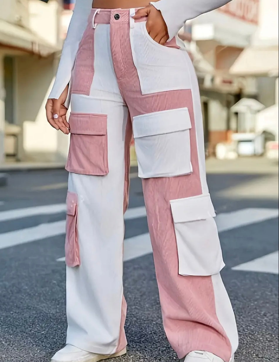 Pantaloni Cargo da Donna con Contrasto di Colori