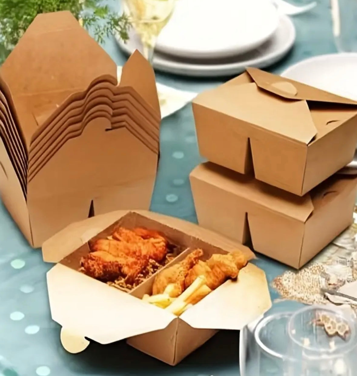 Scatole per Alimenti in Carta Kraft a Doppio Contenitore – Takeaway a Prova di Perdite