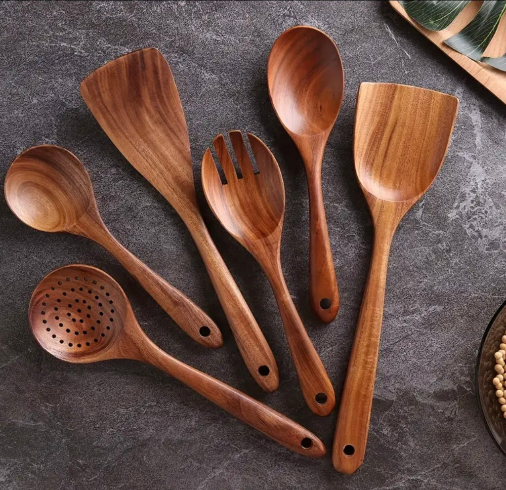 Set da Cucina in Legno da 7 Pezzi con Portaoggetti