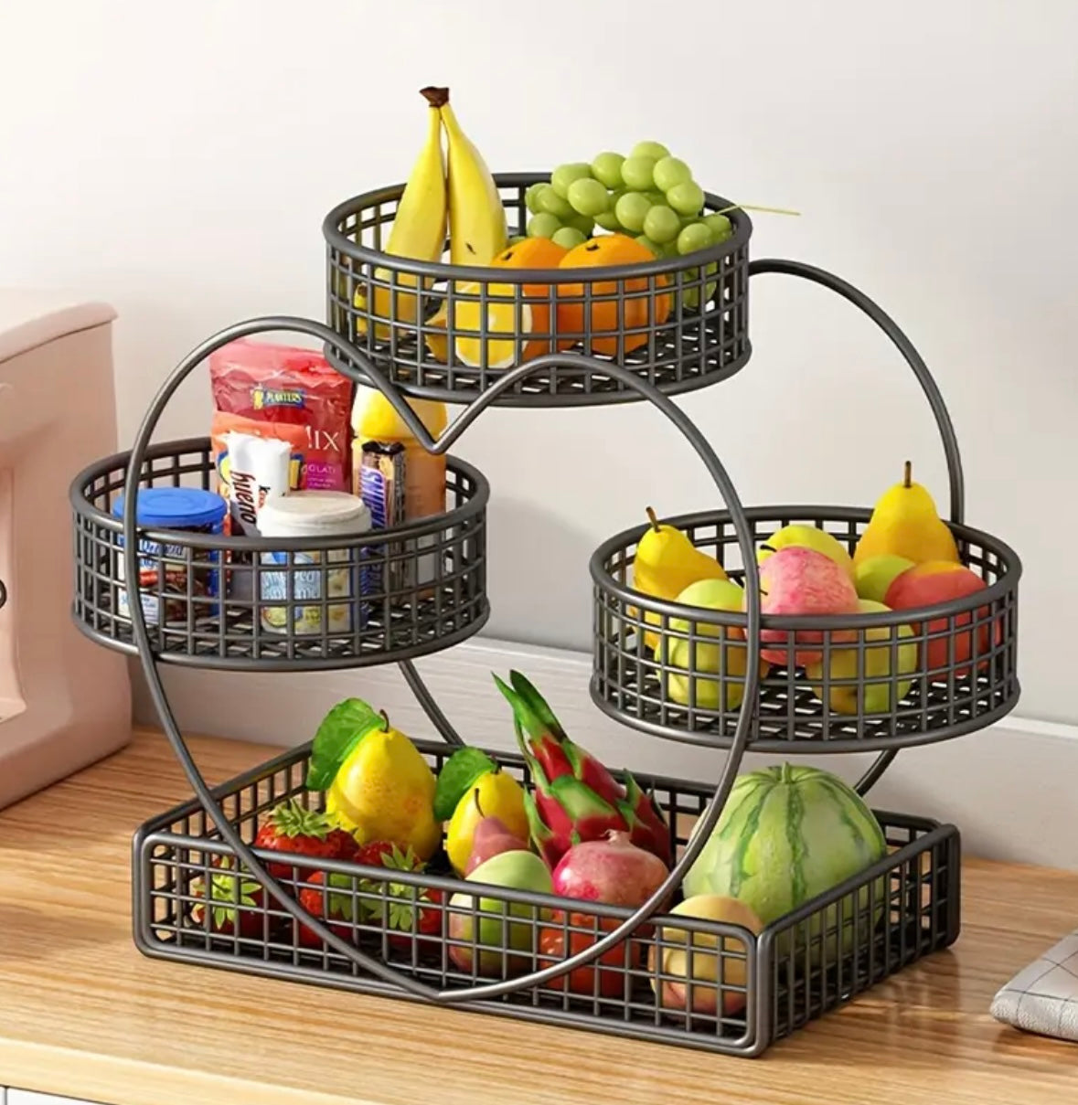 Cestino per Frutta a 3 Livelli in Metallo a Forma di Cuore