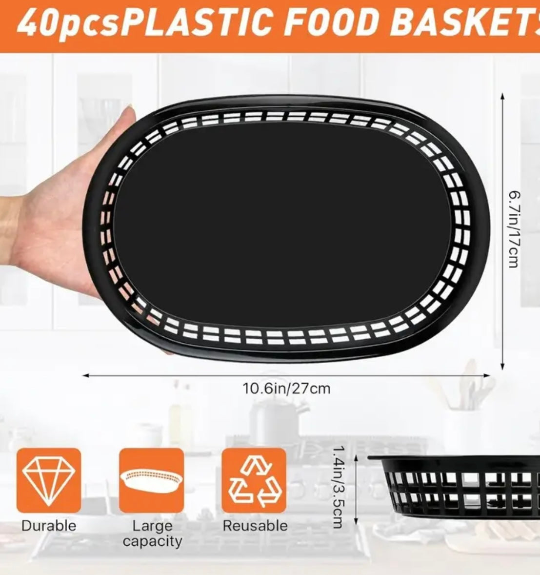 Set da 20 Cestini Ovali per Fast Food – Contenitori Impilabili con Fori di Ventilazione