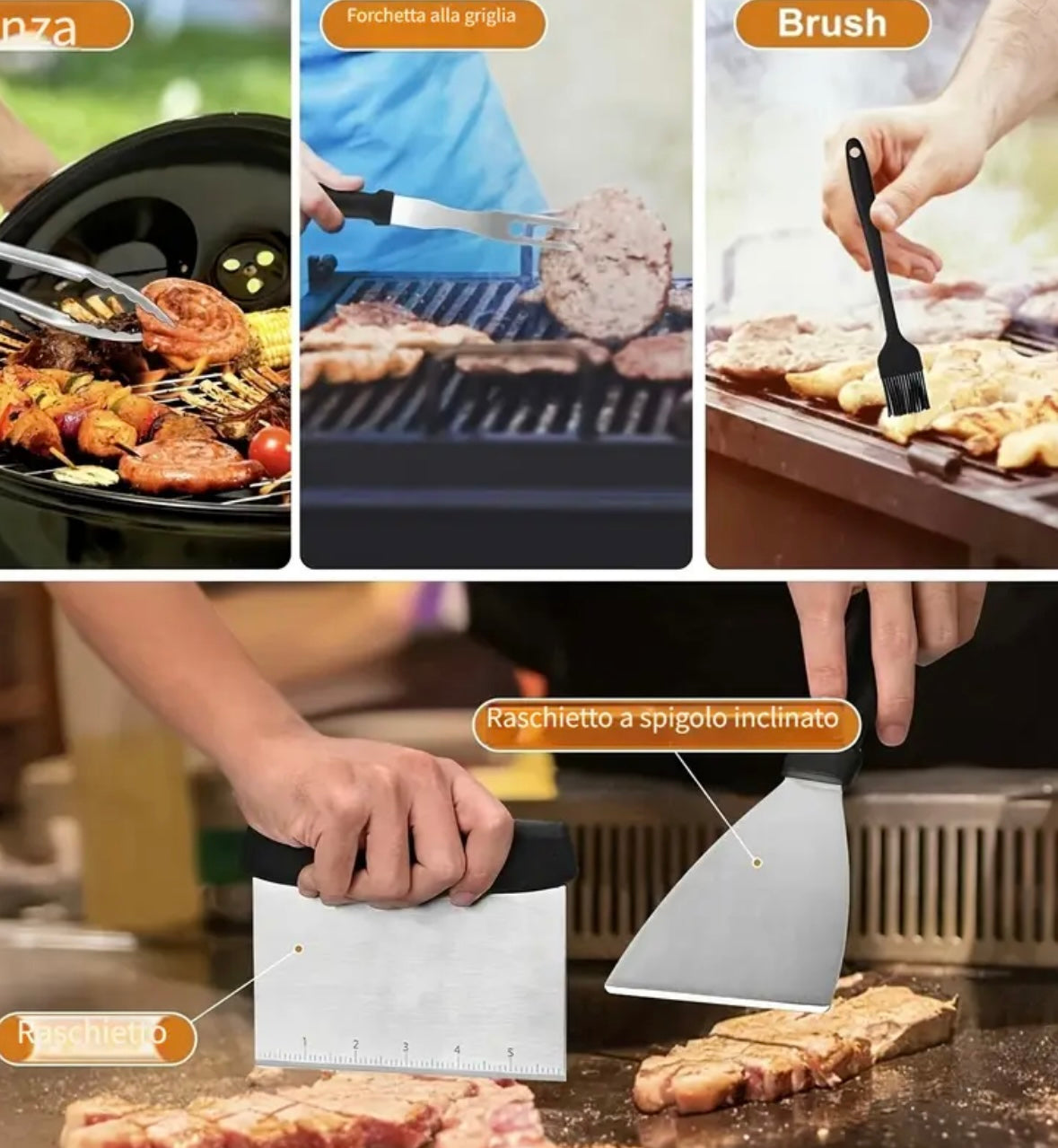 Set Accessori BBQ 18 Pezzi – Completo in Acciaio Inossidabile per Griglia e Piastra