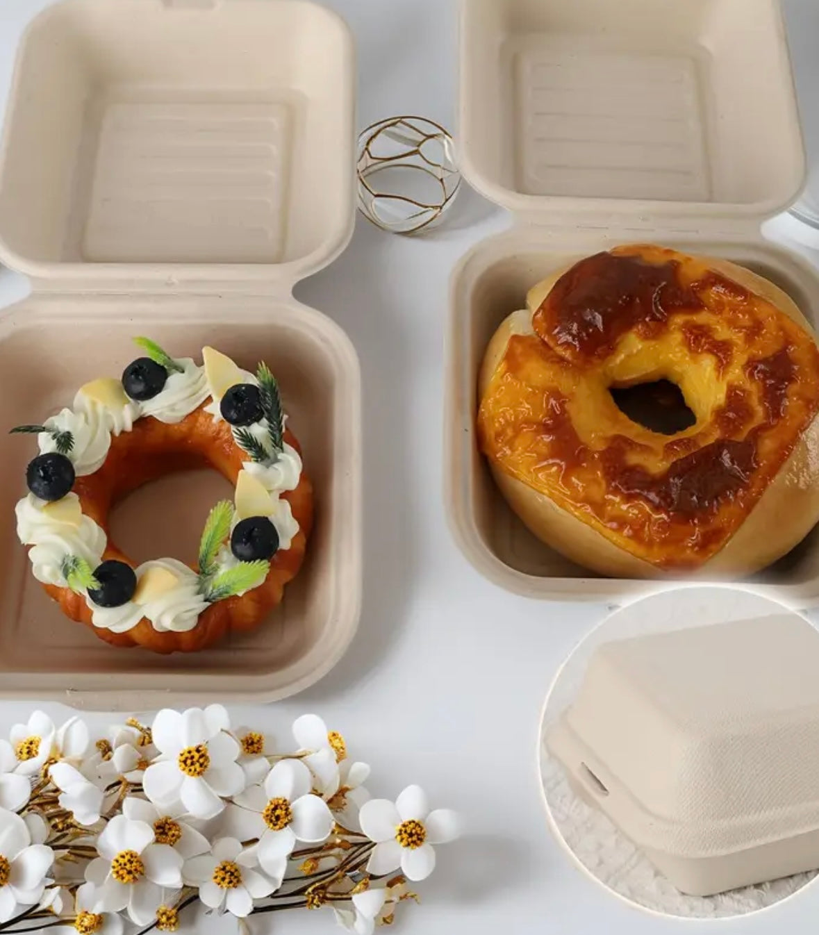 Set da 50/100 Contenitori Usa e Getta per Hamburger e Cibo da Asporto – Design a Scomparsa in Paglia di Grano