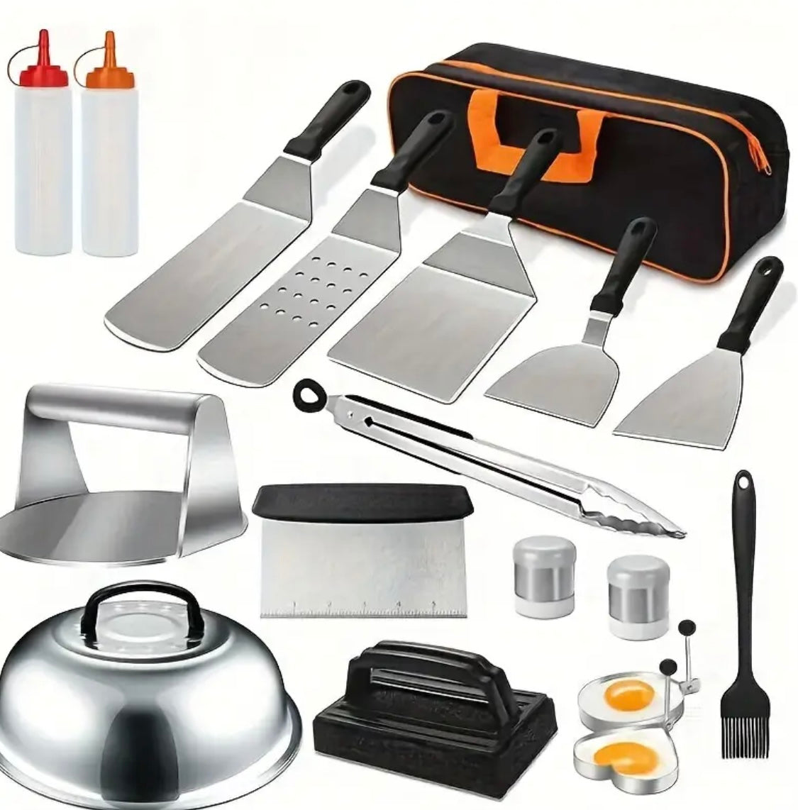 Set Accessori BBQ 18 Pezzi – Completo in Acciaio Inossidabile per Griglia e Piastra