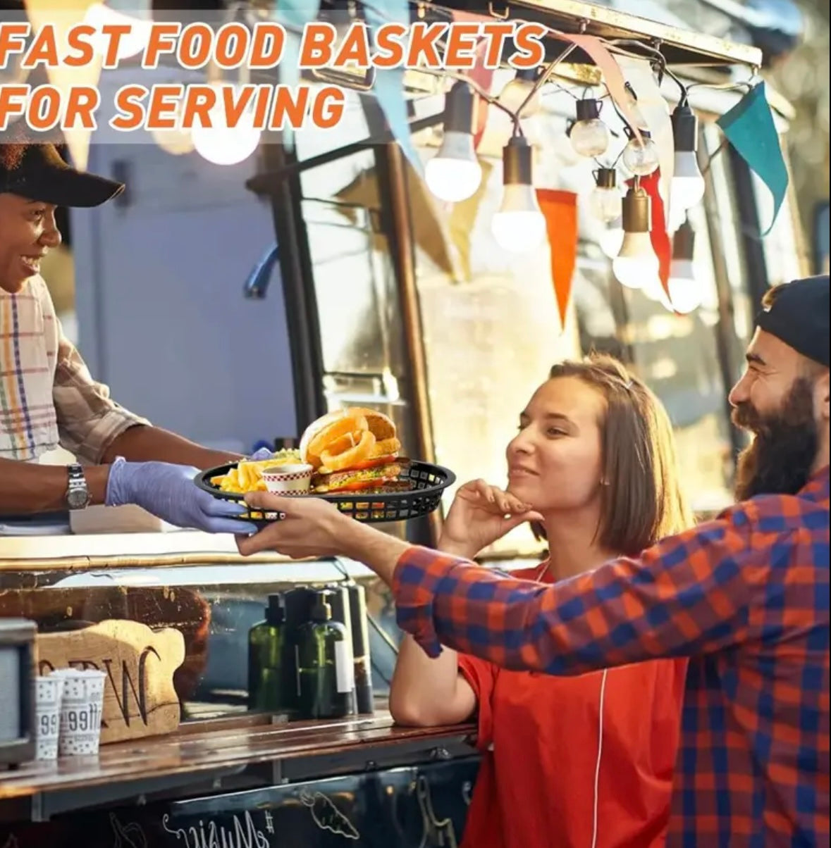 Set da 20 Cestini Ovali per Fast Food – Contenitori Impilabili con Fori di Ventilazione