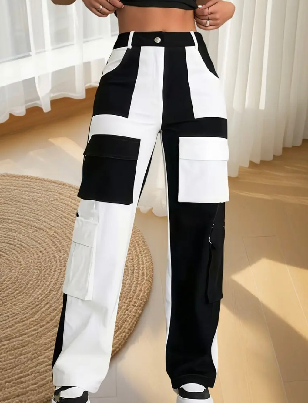 Pantaloni Cargo da Donna con Contrasto di Colori