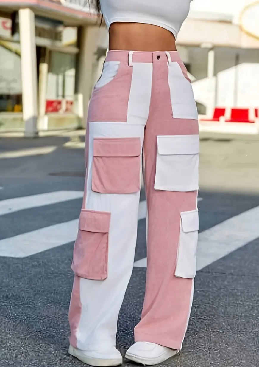 Pantaloni Cargo da Donna con Contrasto di Colori