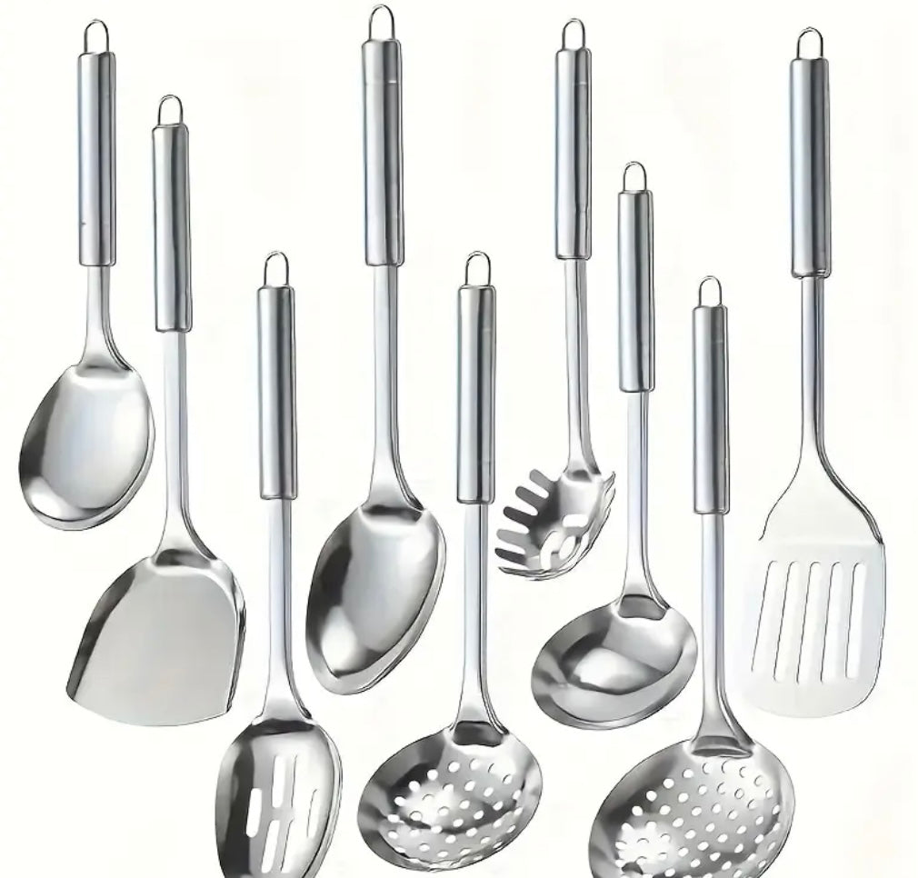 Set di 9 Utensili da Cucina in Acciaio Inossidabile