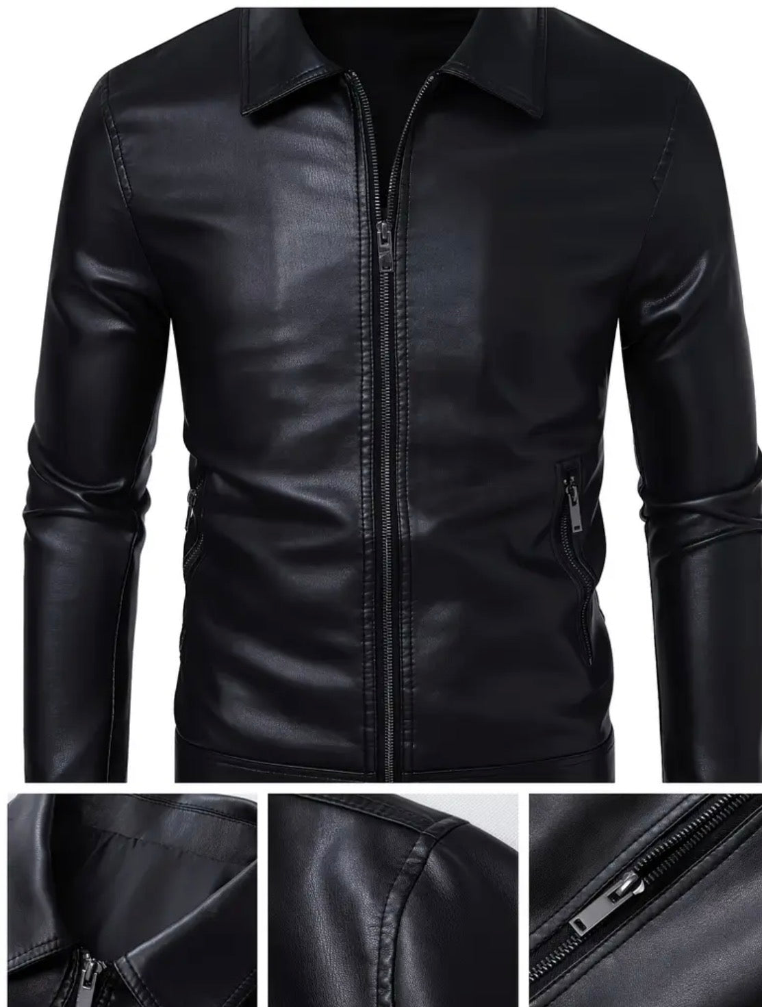 Giacca casual da uomo slim-fit - Chiusura con cerniera morbida, poliestere di alta qualità, nera