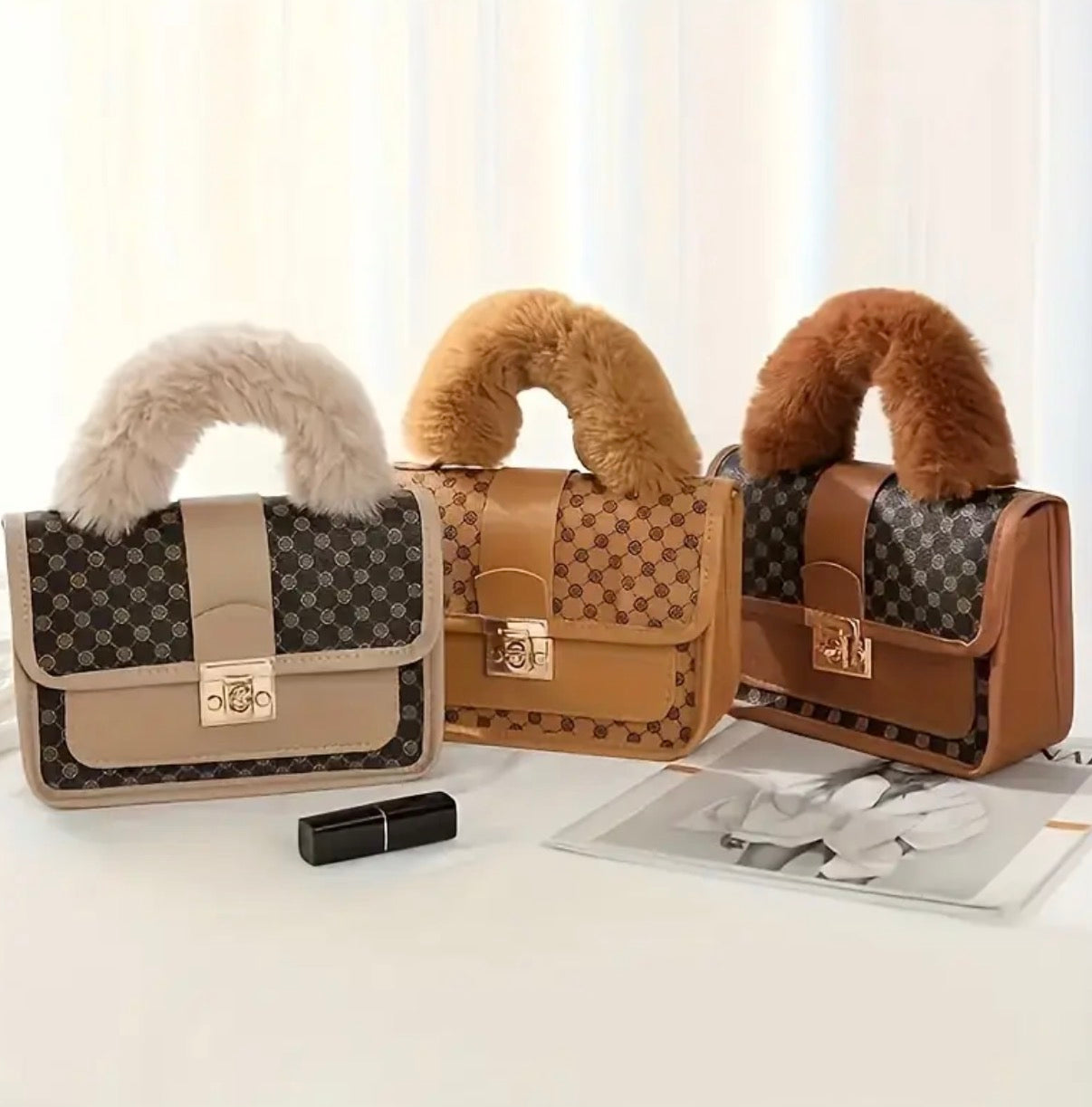 Borsa a tracolla vintage da donna in pelliccia sintetica