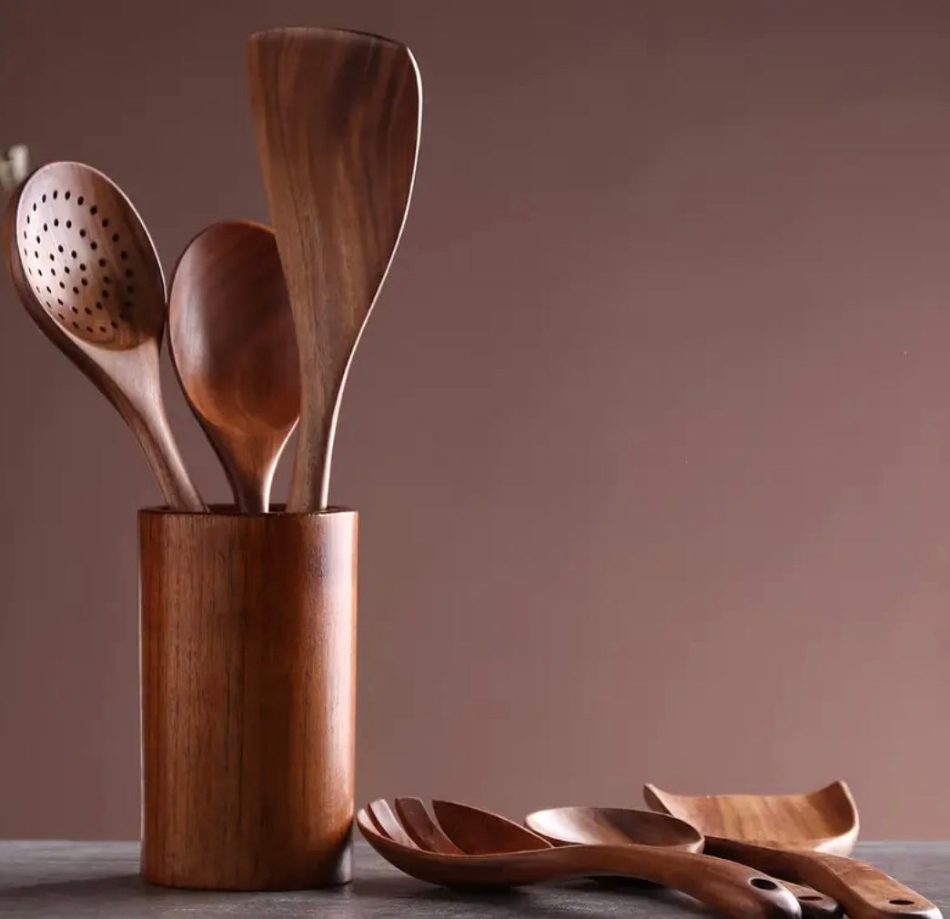 Set da Cucina in Legno da 7 Pezzi con Portaoggetti