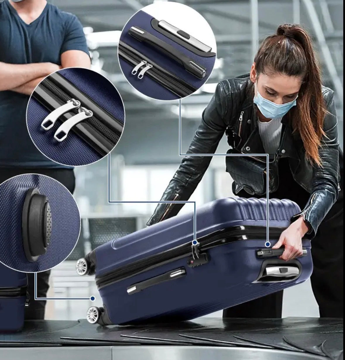 5 pezzi Set di bagagli leggeri con ruote a gomiti, valigia da viaggio in ABS (12/16/20/24/28 pollici) - Viaggi e lavoro