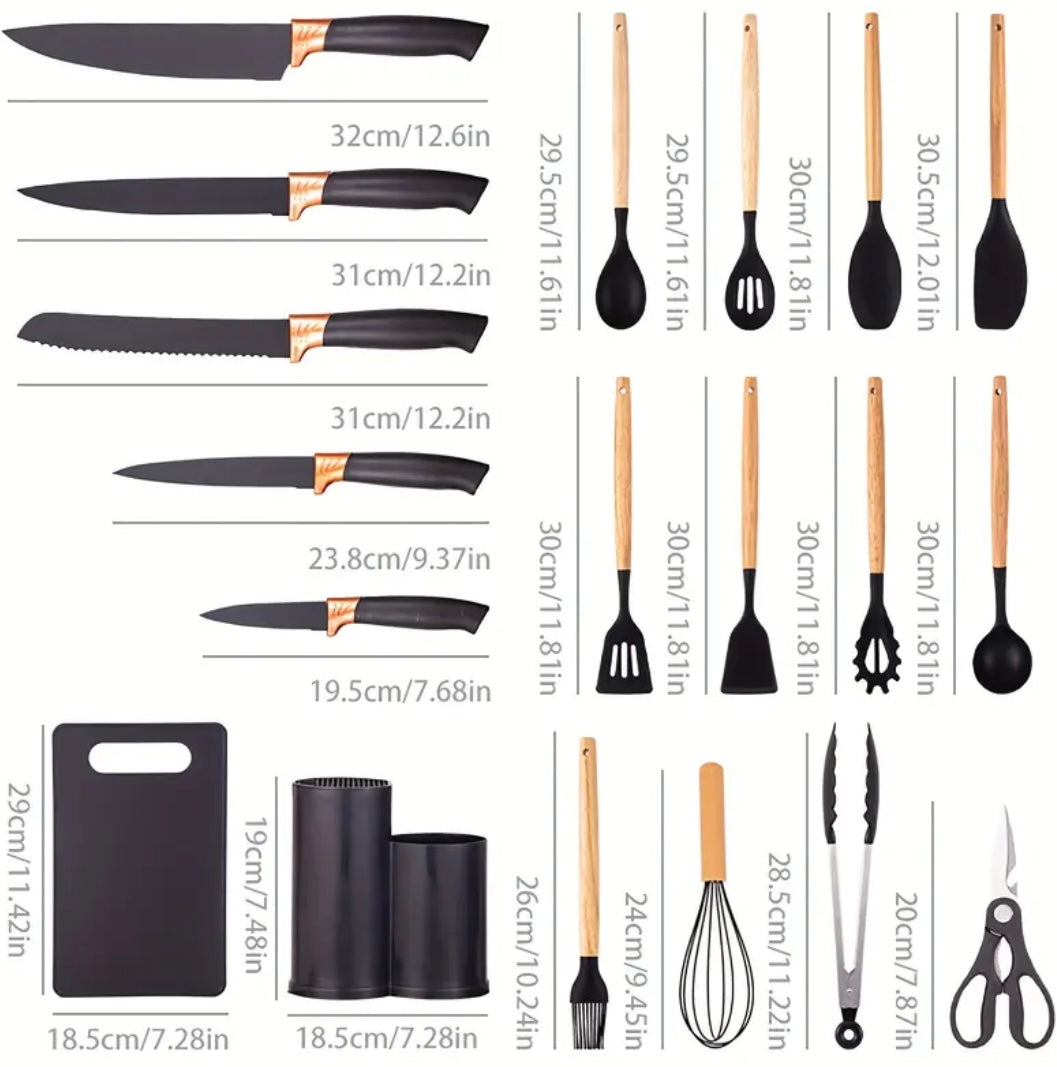 Set da Cucina in Silicone Nero – 19 Pezzi di Stile e Funzionalità