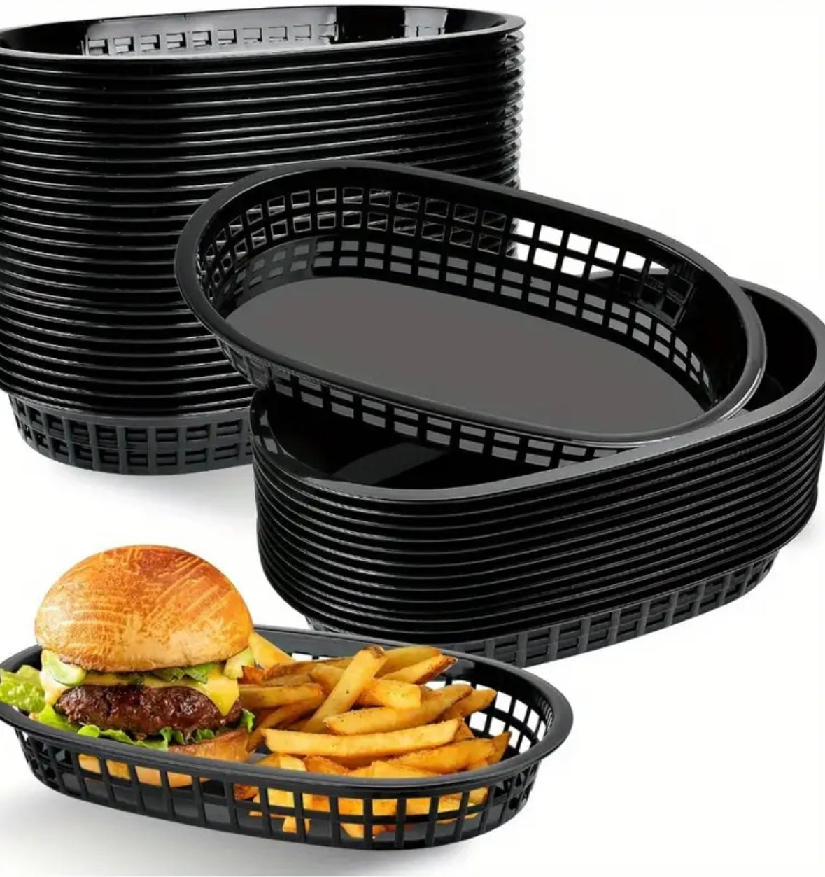 Set da 20 Cestini Ovali per Fast Food – Contenitori Impilabili con Fori di Ventilazione
