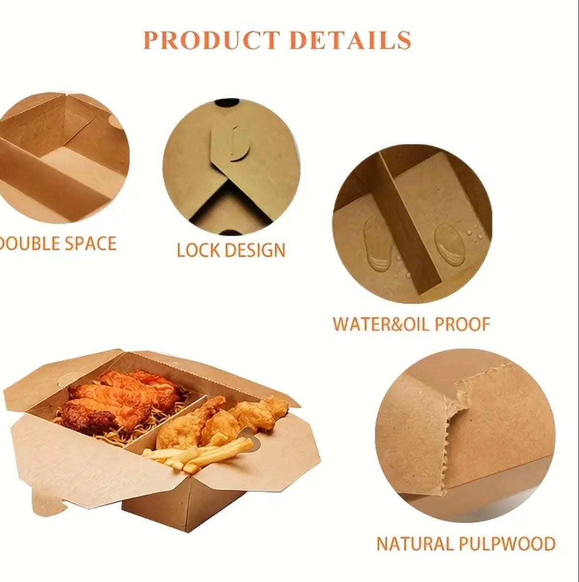 Scatole per Alimenti in Carta Kraft a Doppio Contenitore – Takeaway a Prova di Perdite