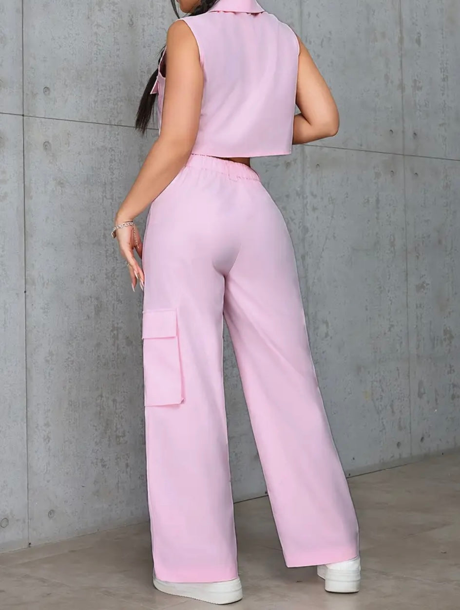 Pantaloni Cargo Donna a Vita Alta con Tasche a Patta