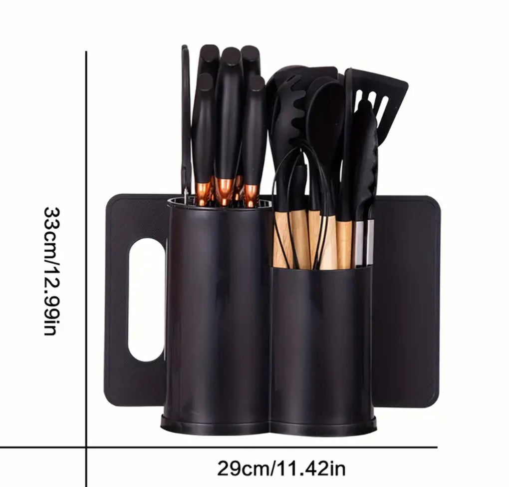 Set da Cucina in Silicone Nero – 19 Pezzi di Stile e Funzionalità