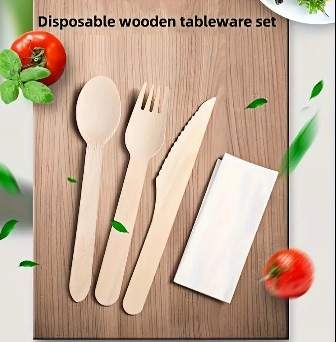 Set di Posate Monouso in Legno – 20/30 Pezzi da Viaggio con Tovaglioli
