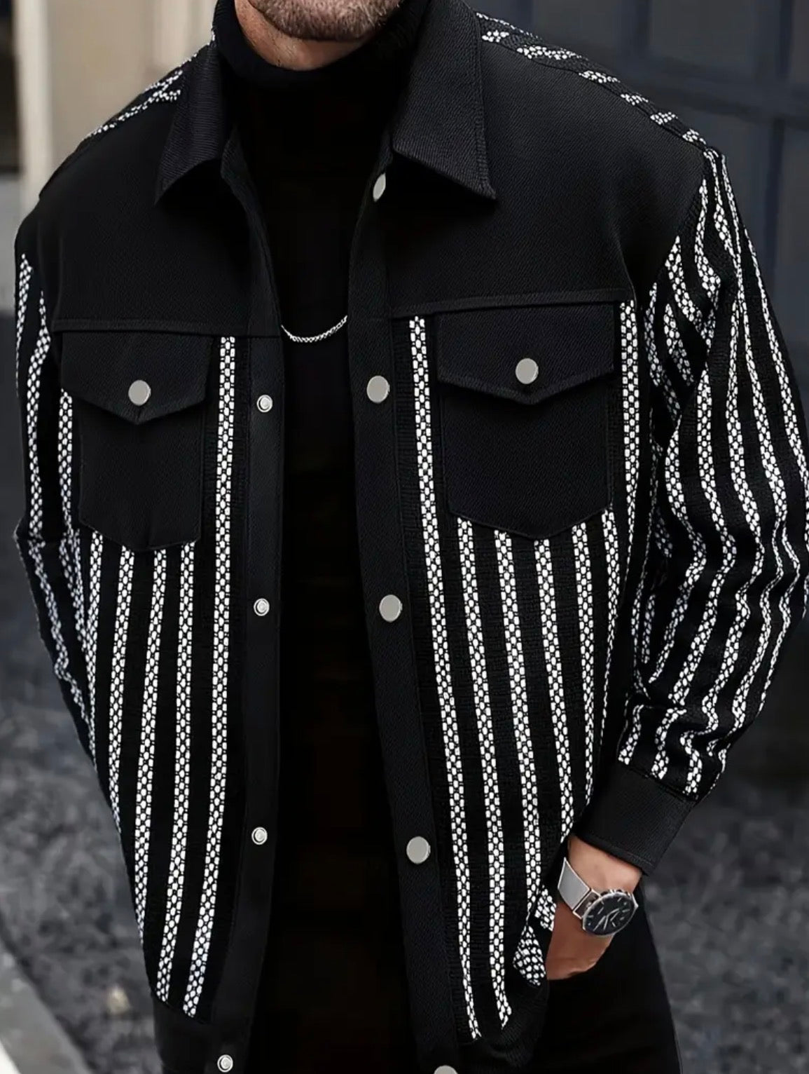 Giacca Chic a Righe Bianche e Nere da Uomo