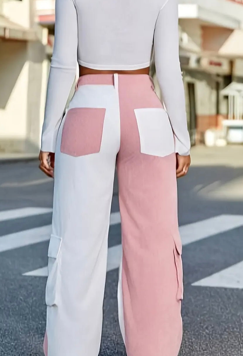 Pantaloni Cargo da Donna con Contrasto di Colori