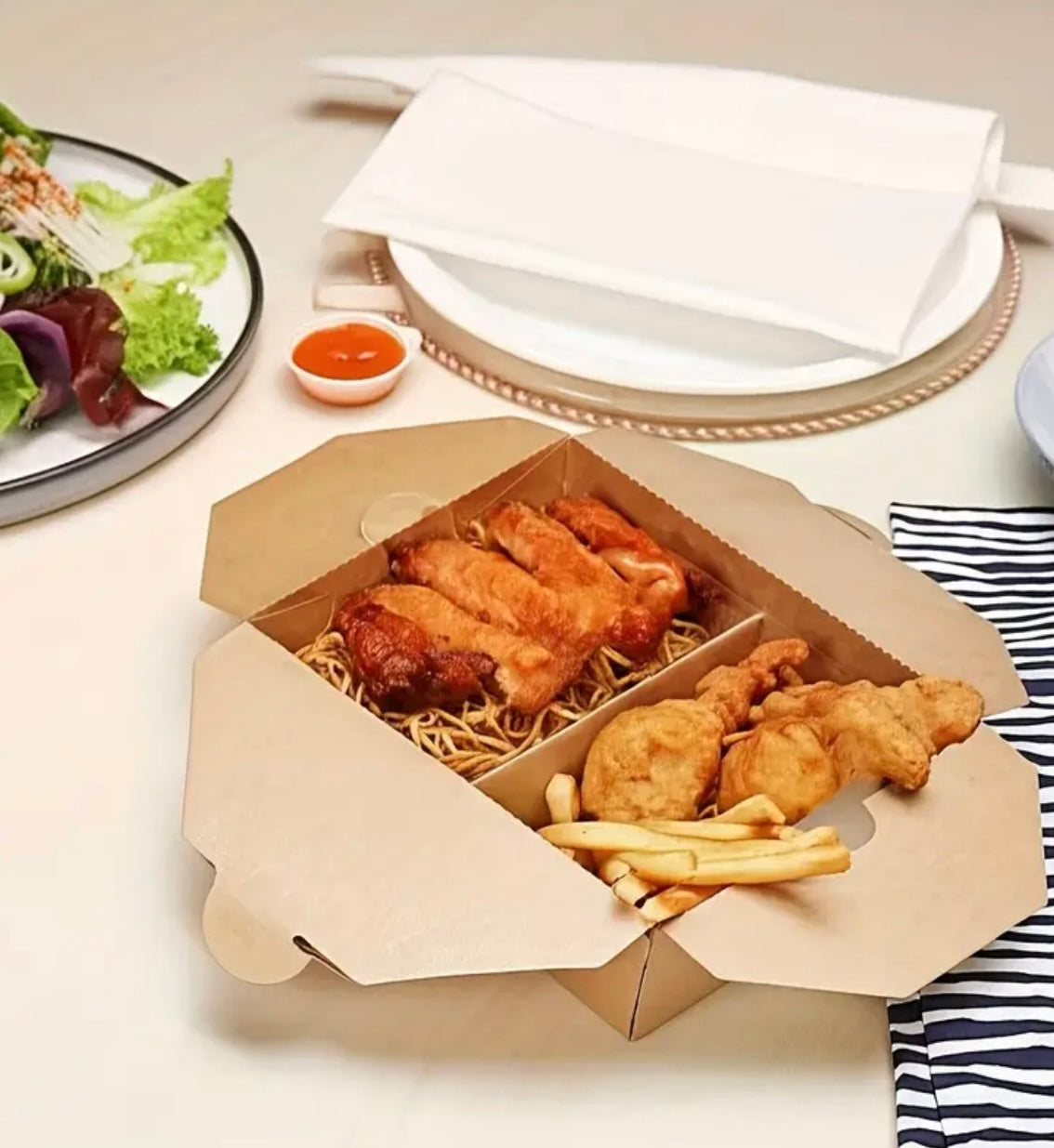 Scatole per Alimenti in Carta Kraft a Doppio Contenitore – Takeaway a Prova di Perdite