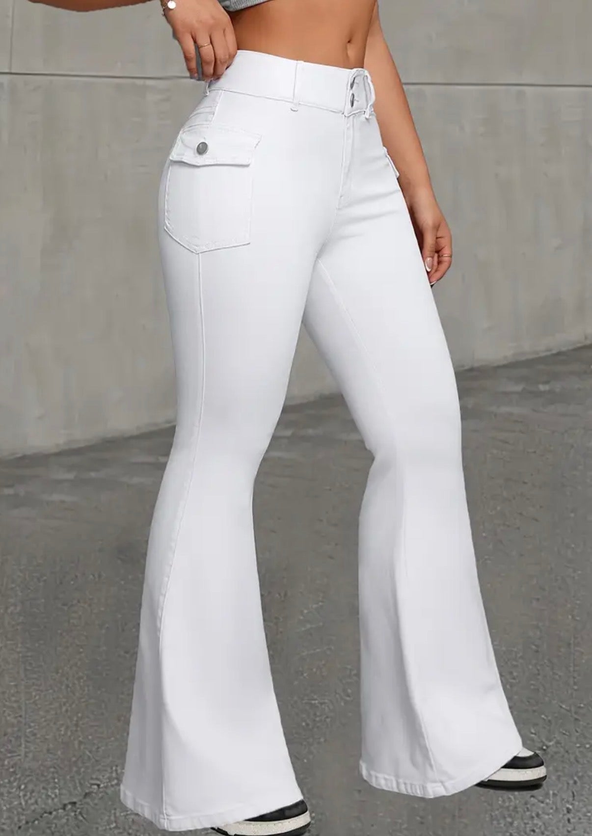 Jeans Svasati a Vita Alta da Donna in Tessuto Elasticizzato