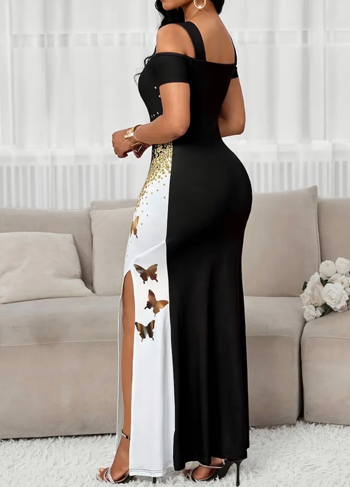 Vestito Elegante Donna con Stampa Farfalla a Blocch