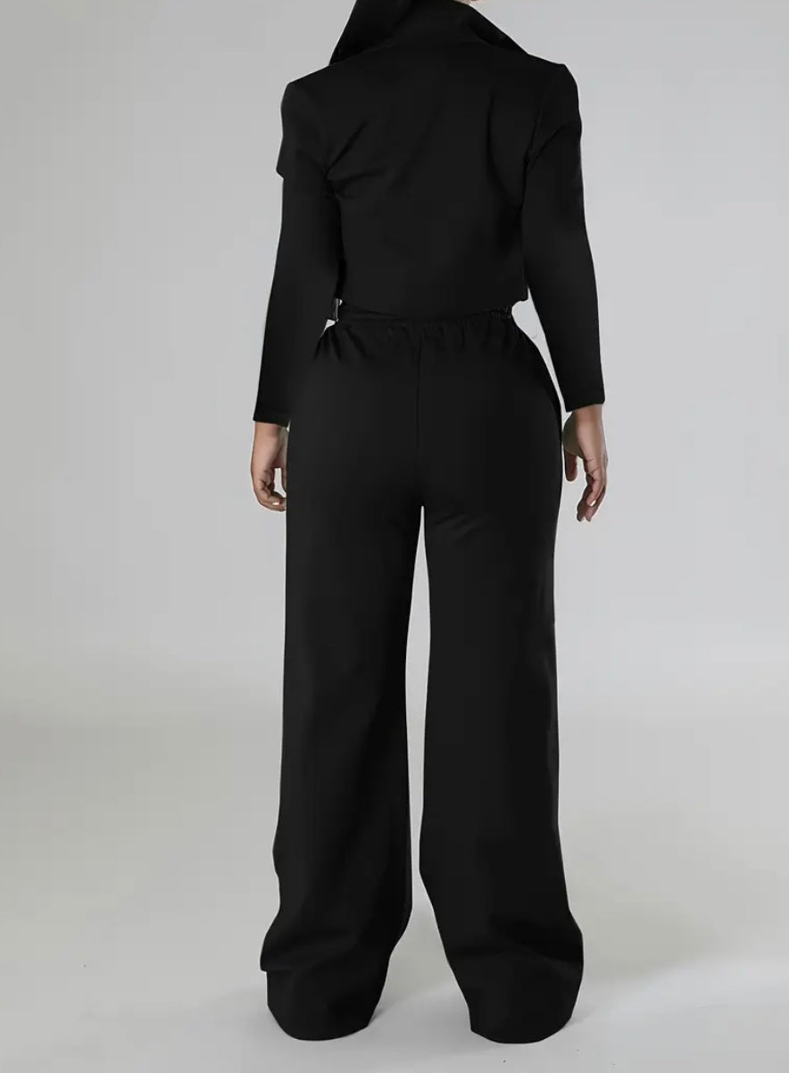 Completo Casual Donna a Due Pezzi – Top Corto con Zip e Pantaloni con Coulisse
