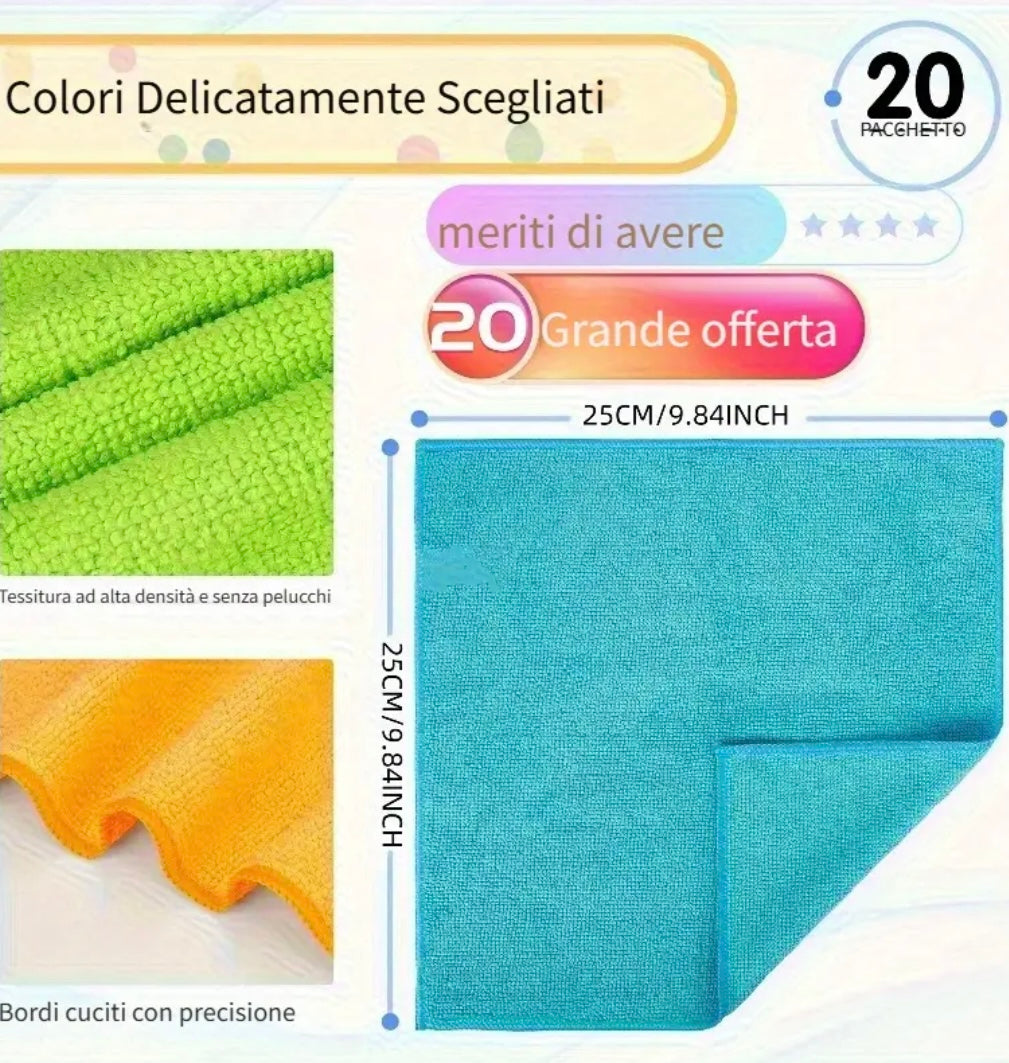 Set da 10, 20 e 30 Strofinacci in Microfibra – Assorbenti, Resistenti e Multiuso