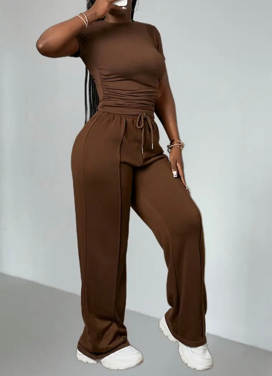 Set Elegante con Pantaloni a Gamba Larga e Coulisse