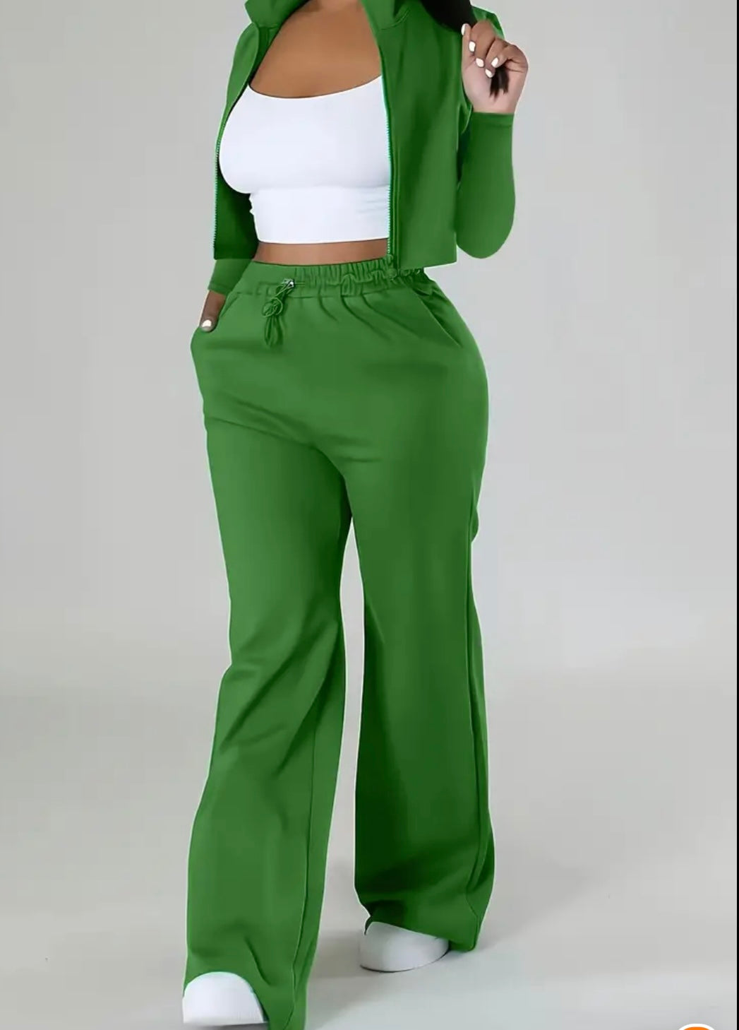 Completo Casual Donna a Due Pezzi – Top Corto con Zip e Pantaloni con Coulisse