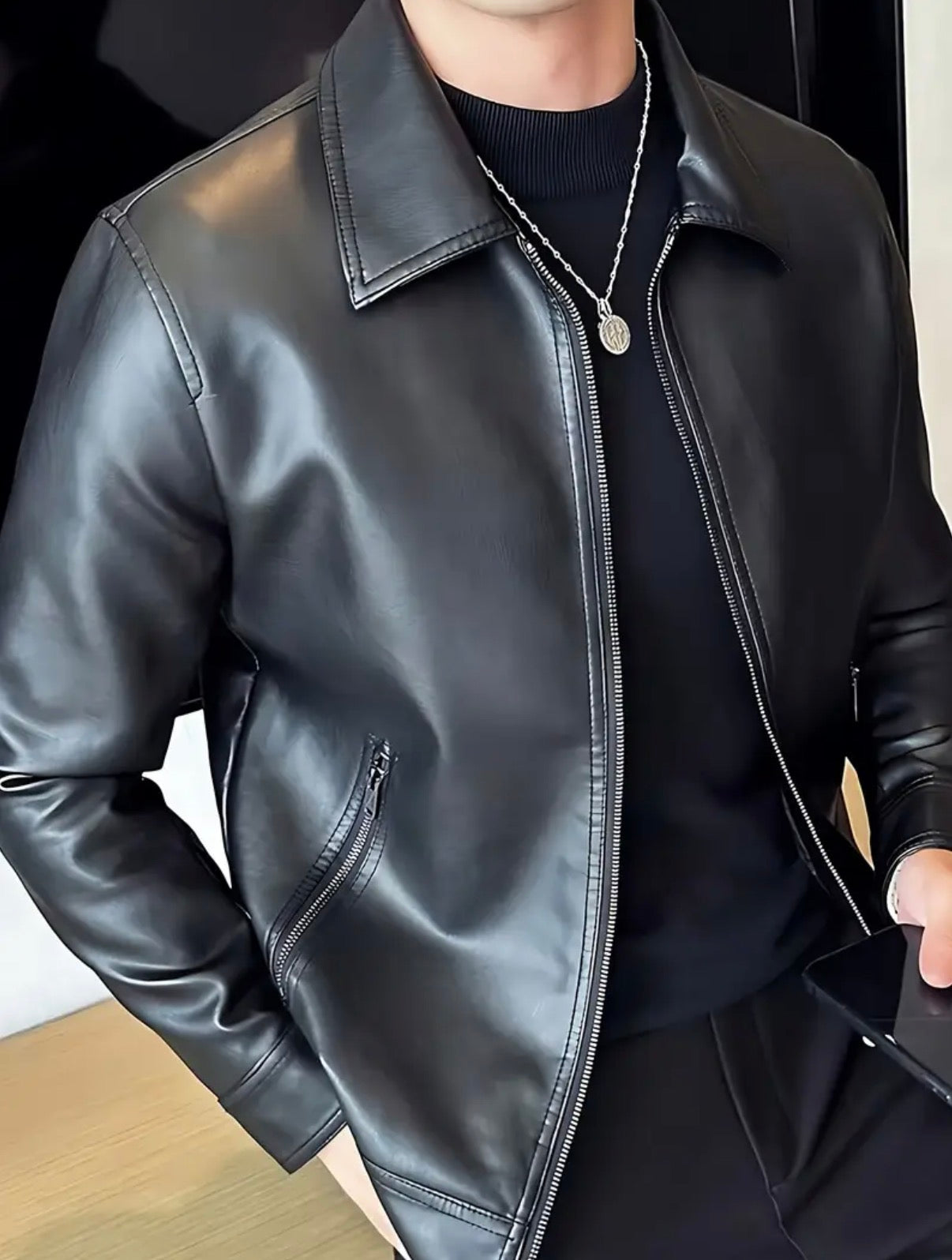 Giacca  casual da uomo slim-fit - Chiusura con cerniera morbida, poliestere di alta qualità, nera