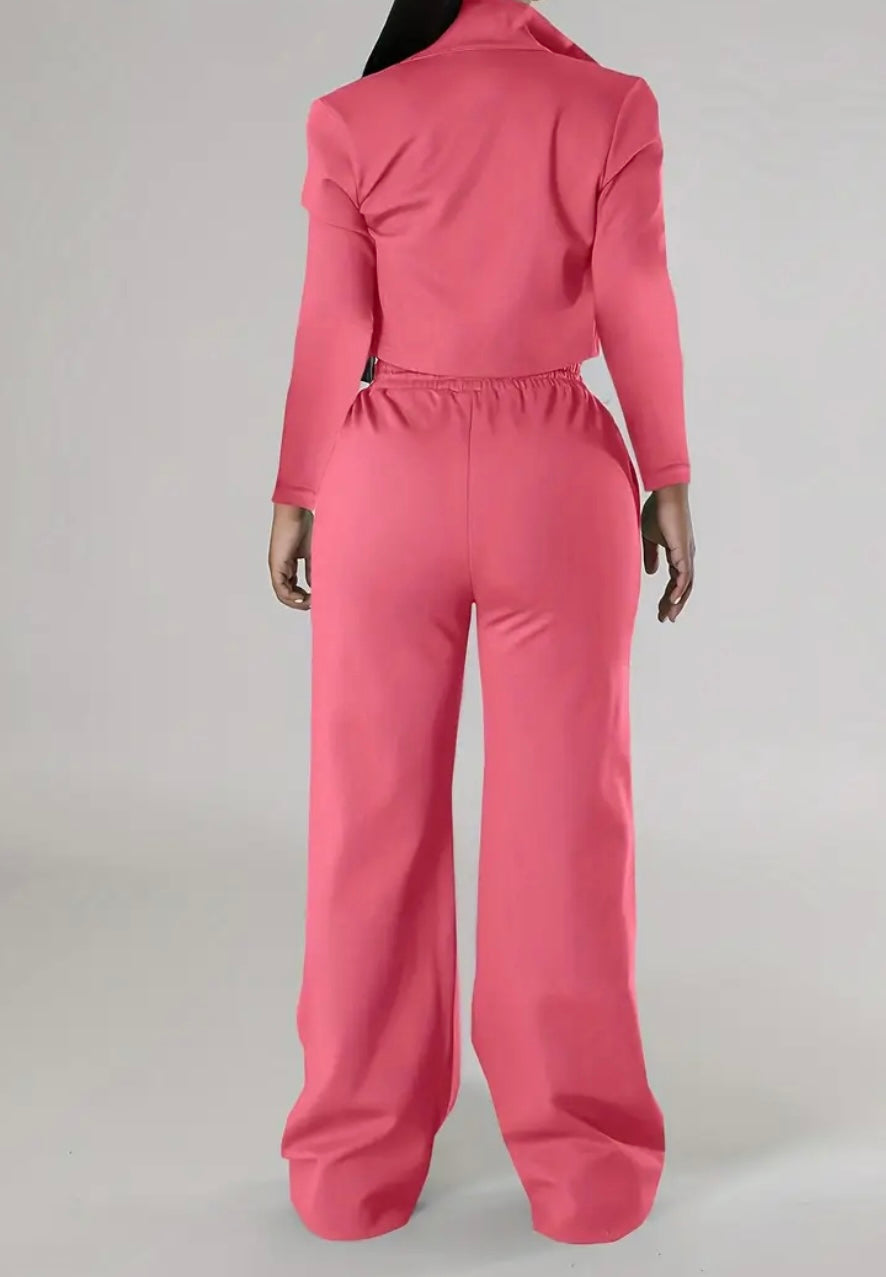 Completo Casual Donna a Due Pezzi – Top Corto con Zip e Pantaloni con Coulisse