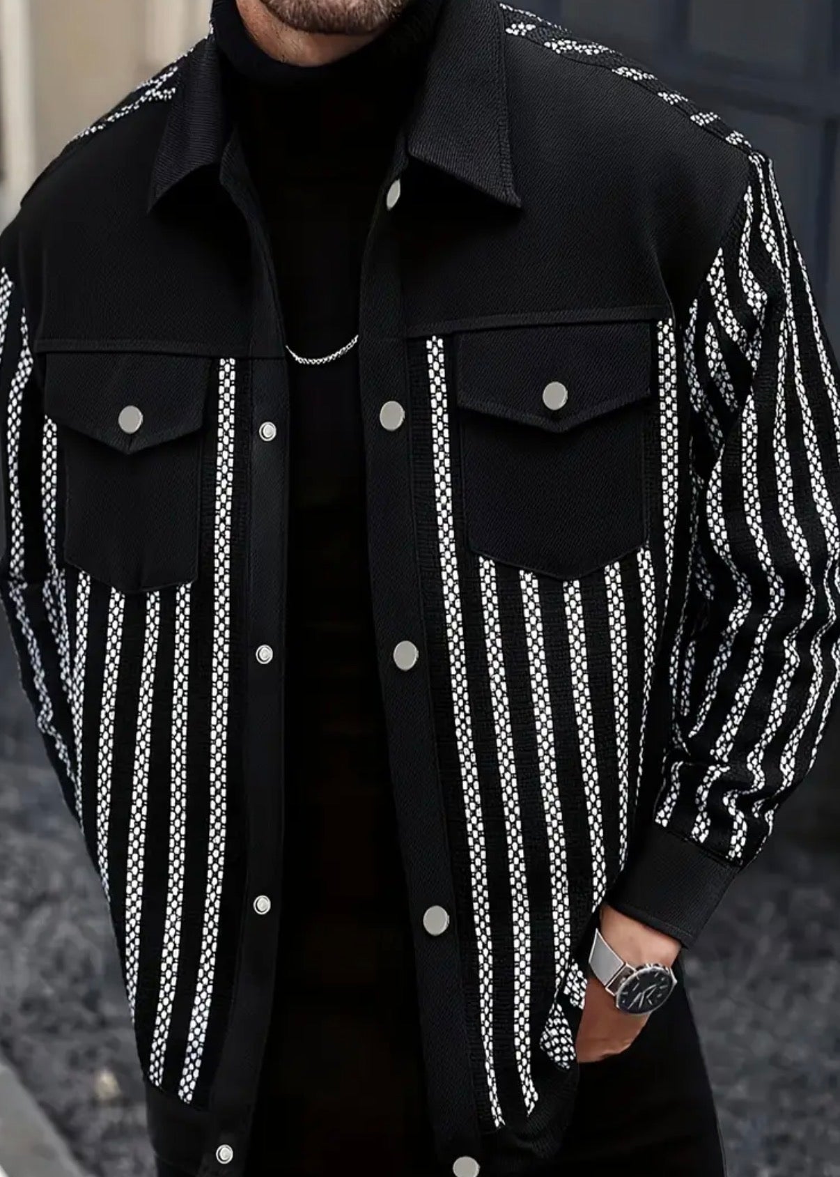 Giacca Chic a Righe Bianche e Nere da Uomo