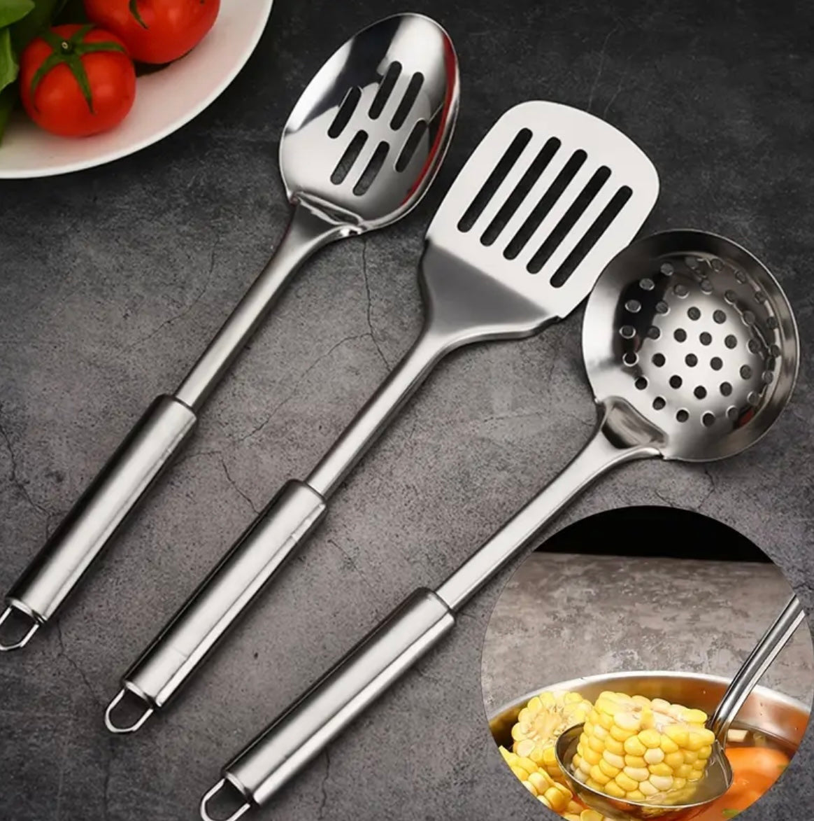 Set di 9 Utensili da Cucina in Acciaio Inossidabile