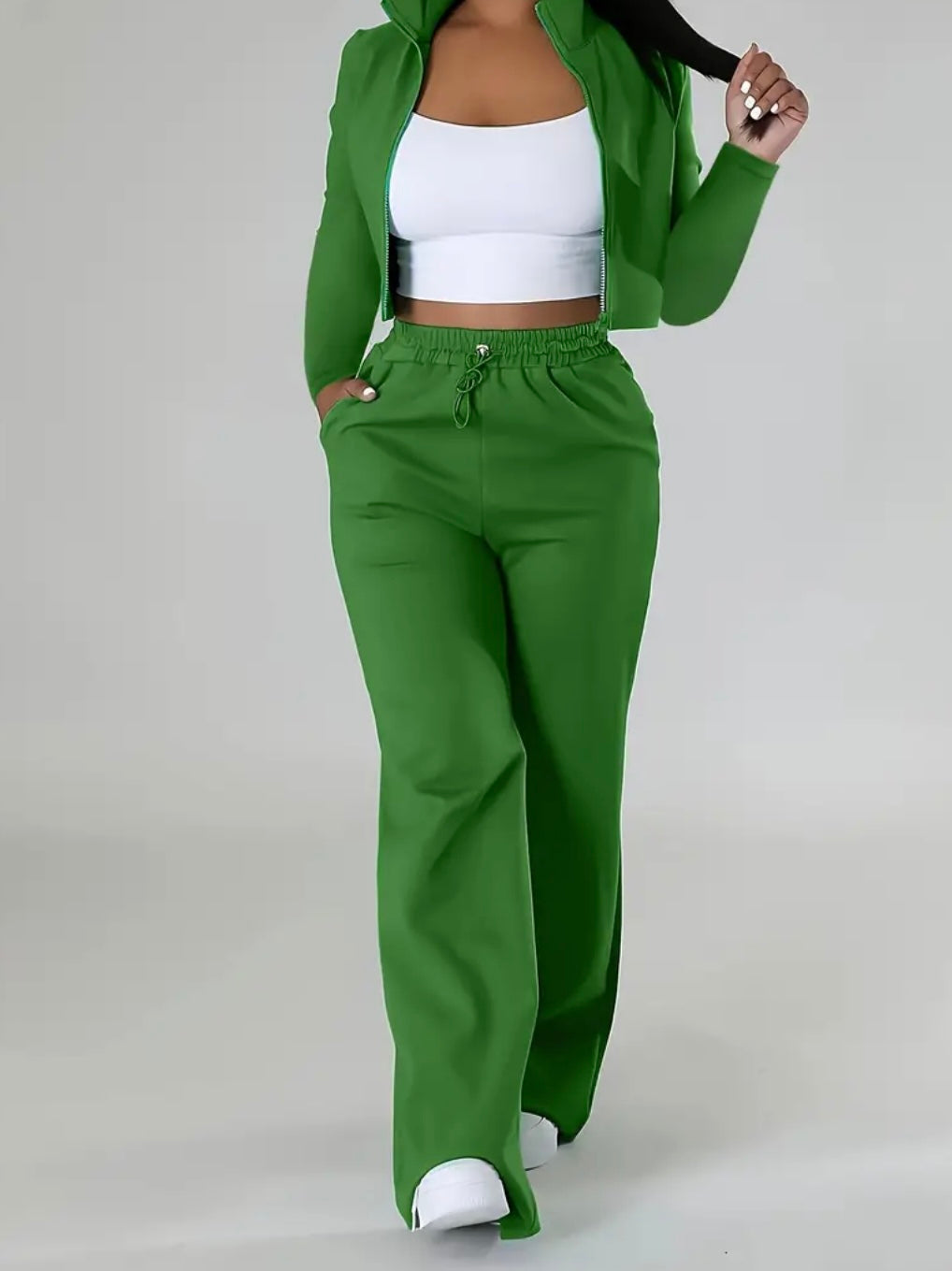 Completo Casual Donna a Due Pezzi – Top Corto con Zip e Pantaloni con Coulisse