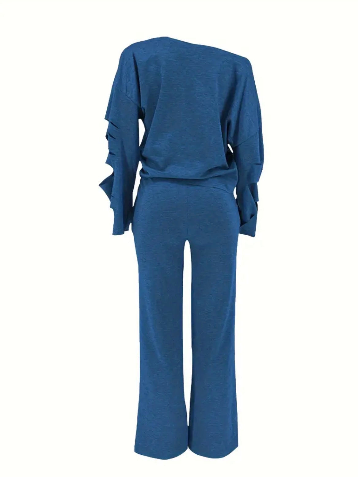 Completo 2 pezzi top e pantaloni strappati a tinta unita