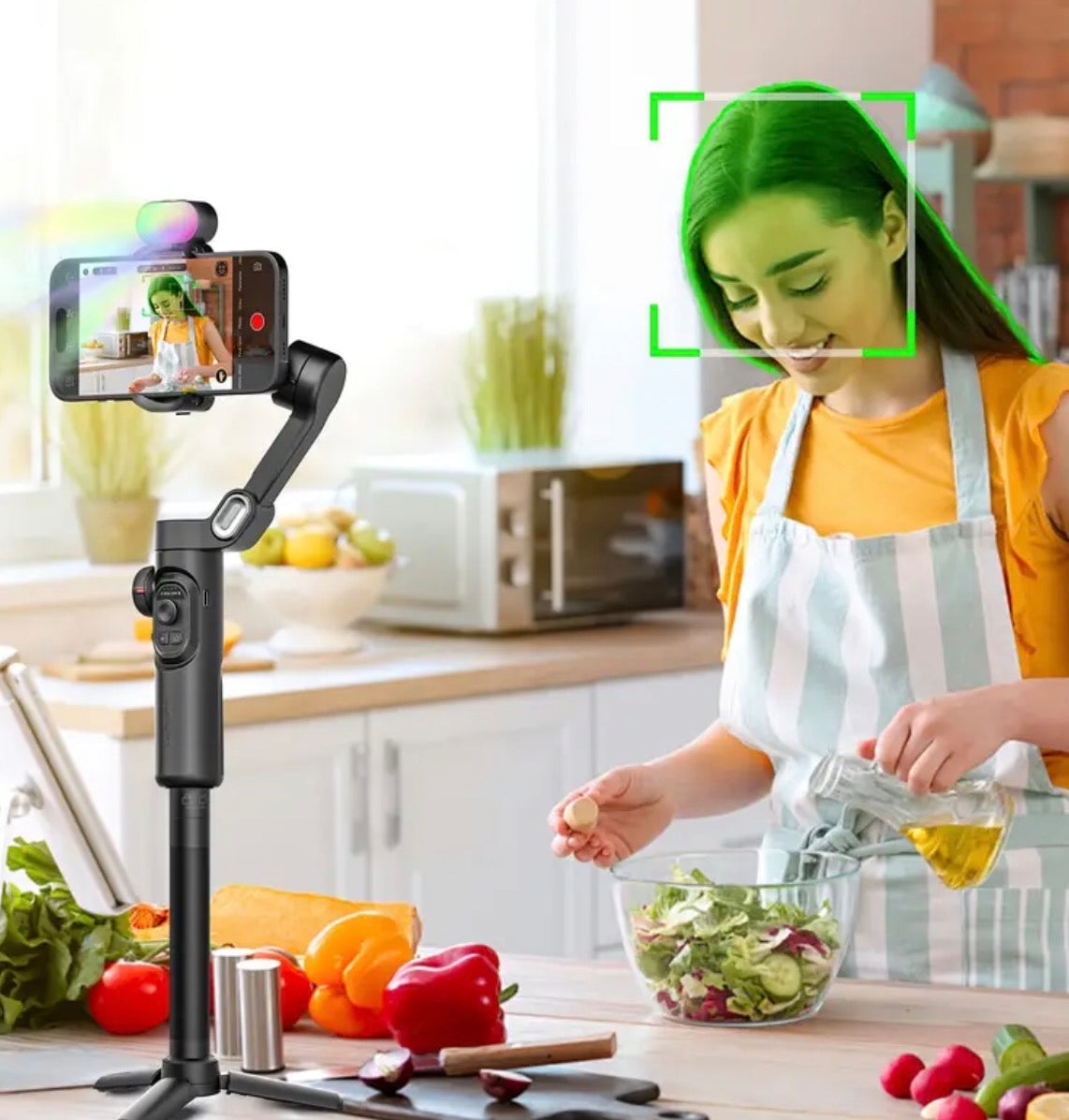 AOCHUAN Stabilizzatore Gimbal per Telefono Antivibrazione Tracciamento Automatico Asta Selfie Portatile per Fotografia da Viaggio