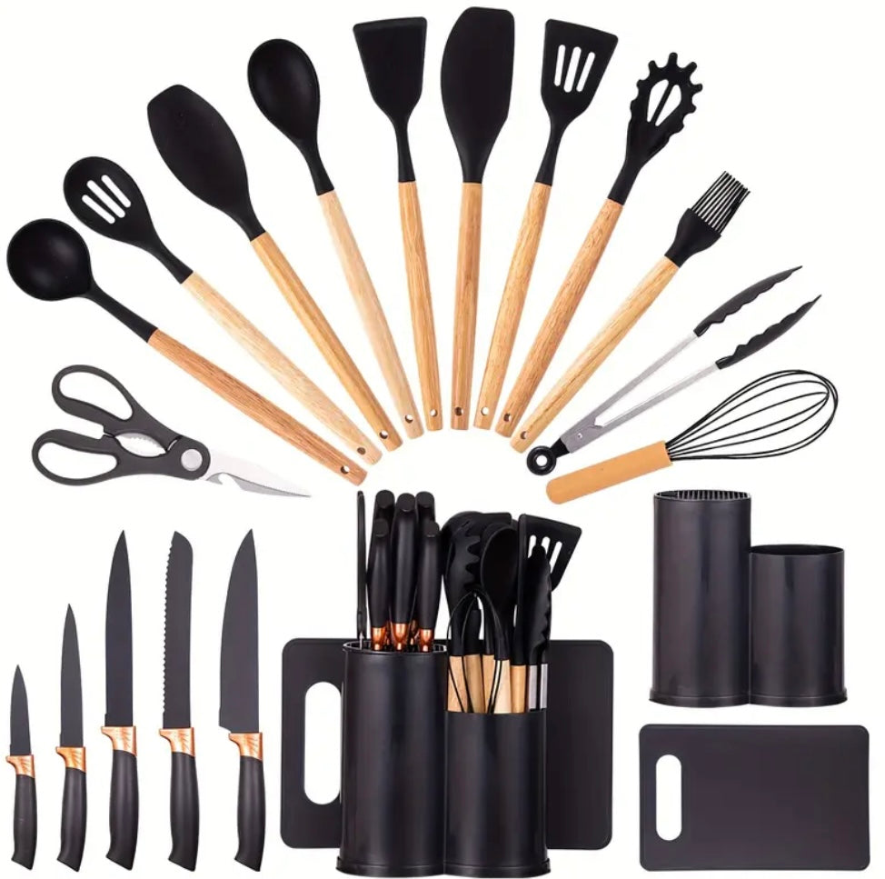 Set da Cucina in Silicone Nero – 19 Pezzi di Stile e Funzionalità