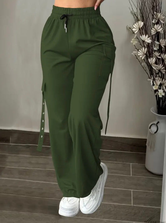 Pantaloni cargo casual da donna con cintura regolabile - Vestibilità dritta e rilassata