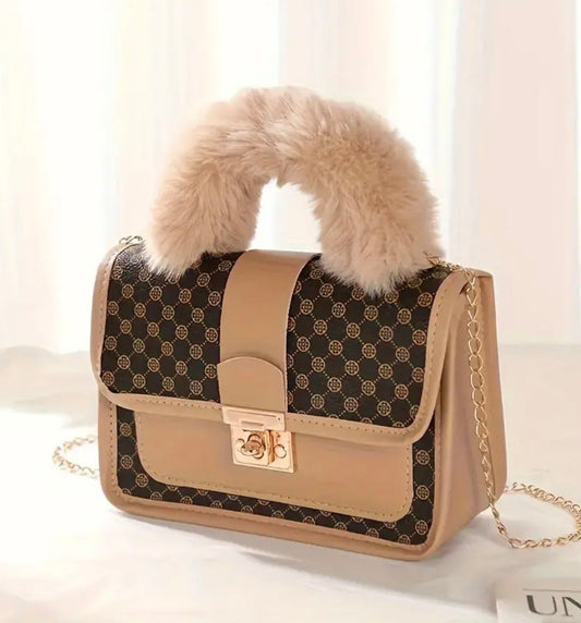 Borsa a tracolla vintage da donna in pelliccia sintetica