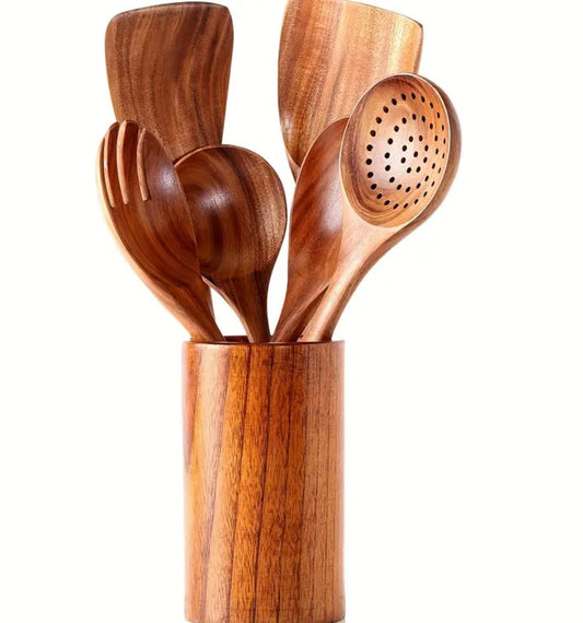 Set da Cucina in Legno da 7 Pezzi con Portaoggetti