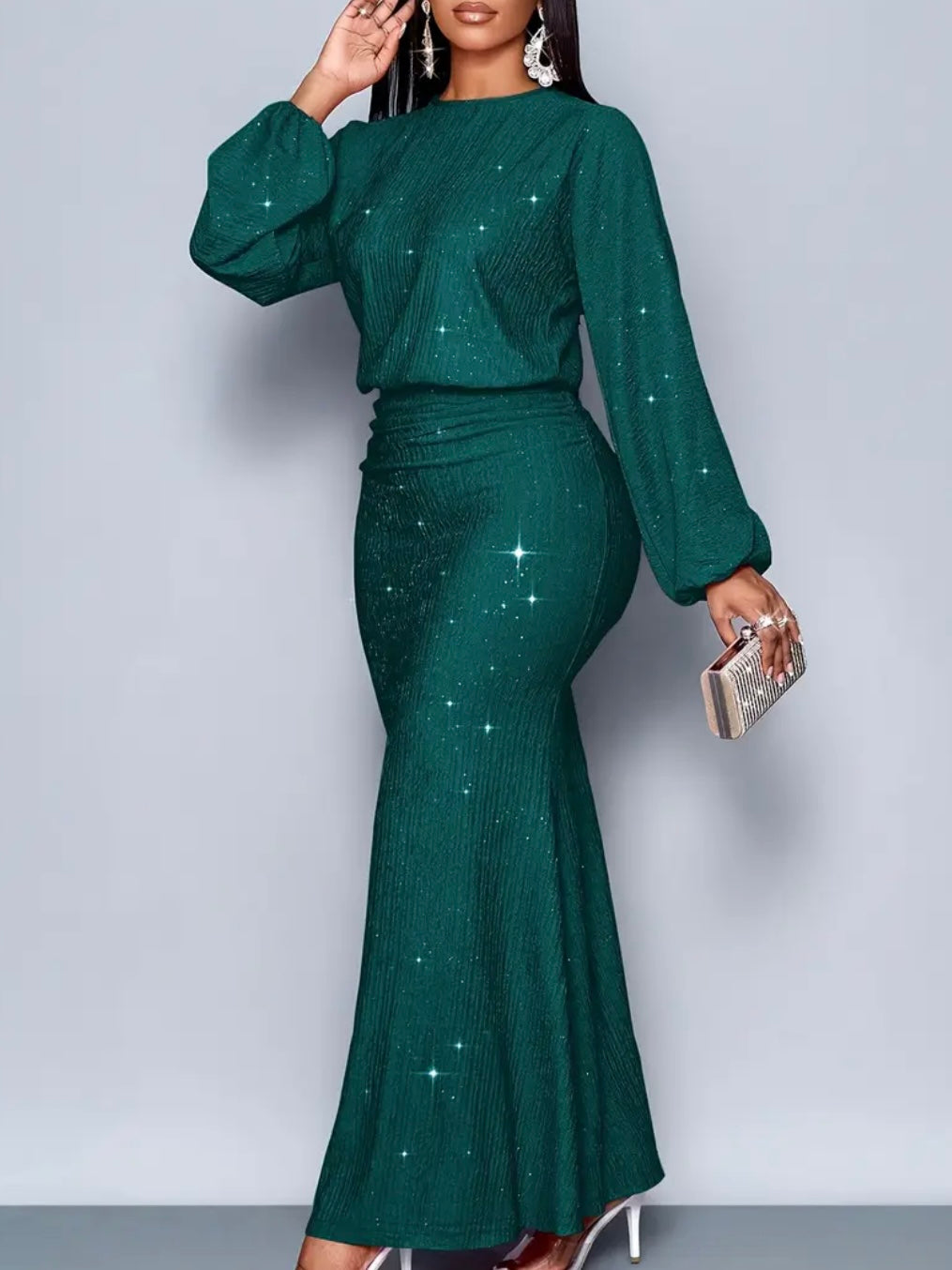Abito midi a corpo con paillettes verdi eleganti per donne