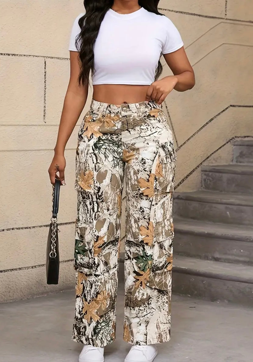 Pantaloni cargo a vita alta da donna